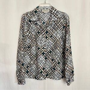 Vintage 90s DonnKenny Women's Diamond Abstract Print Shirt in Grey sz M